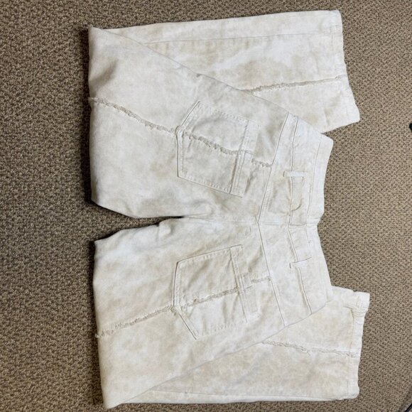 Zara Double Waistband Boho Freyed Tan and Cream wide leg Jeans NWOT Sz 6 - Picture 7 of 15